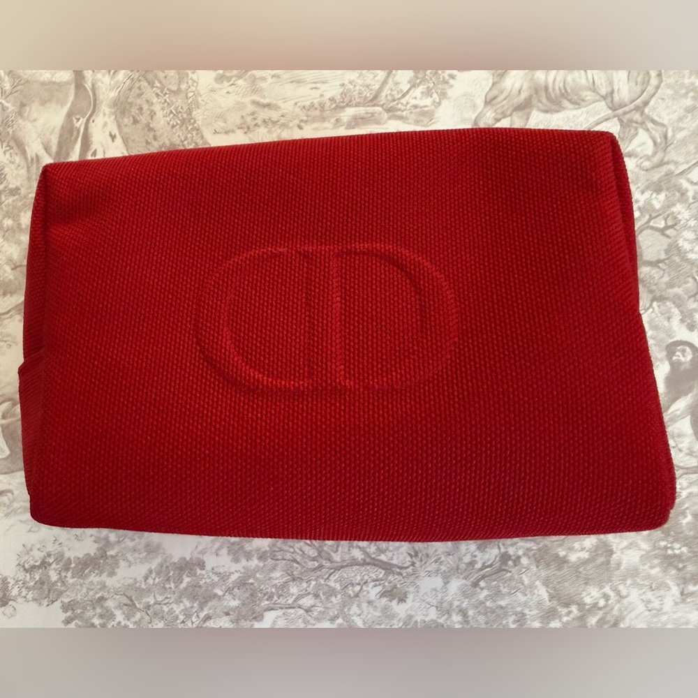Dior Red Pouch with Gold Zipper Cosmetic Bag New